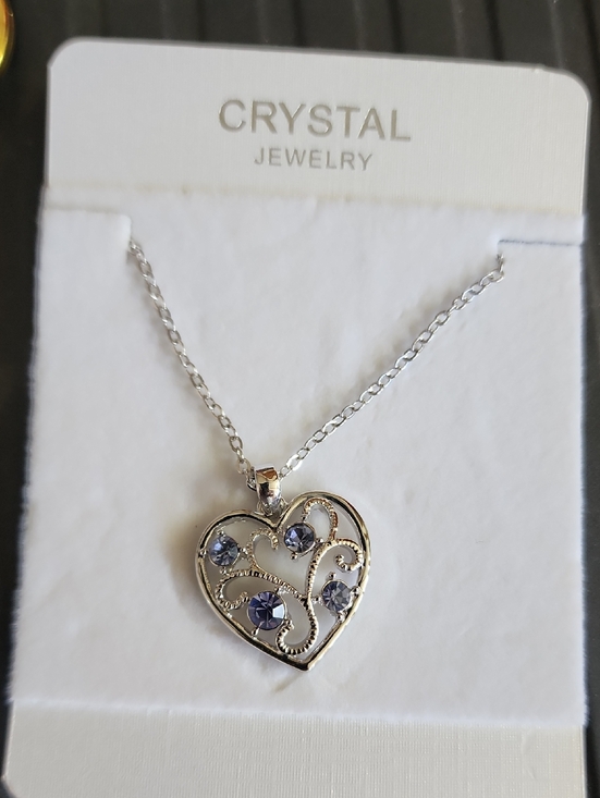 Jewelry - 18KRGP Crystal Jewelry Silver Heart Pendant Necklace with Purple Crystals